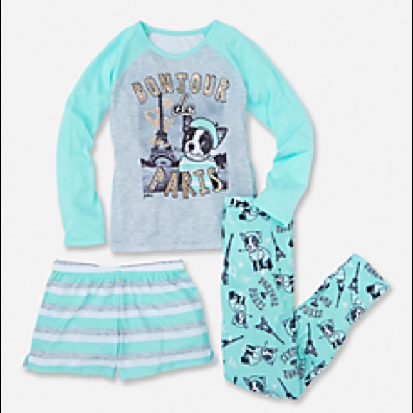 3 pc Pajama PJ Set France Paris Eiffel Tower Puppy - Picture 1 of 1